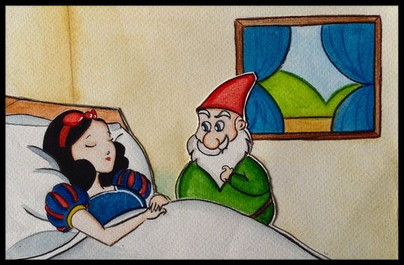 Snow White Sleeping Next to Dwarf